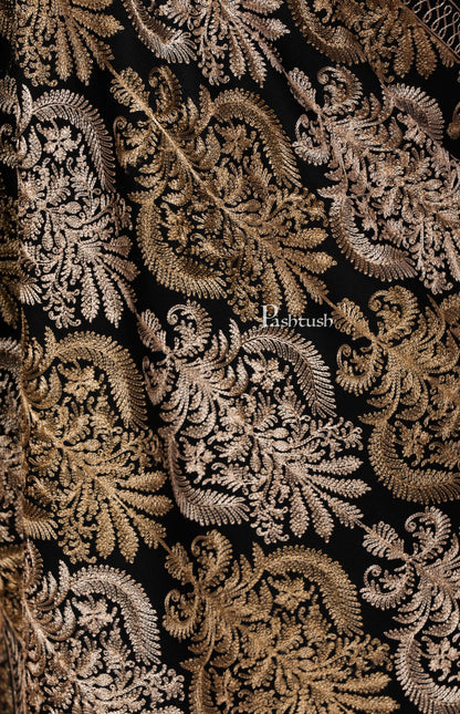 Pashtush Store Stole Pashtush Womens Fine Wool, Silky Nalki Embroidery Needlework Stole, Black