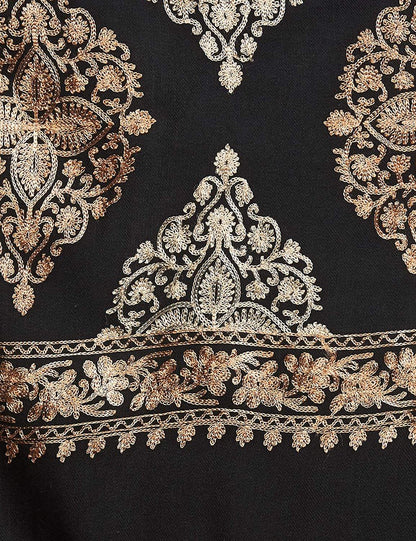 Pashtush India 70x200 Pashtush Womens Fine Wool, Silky Nalki Embroidery Needlework Stole, Black