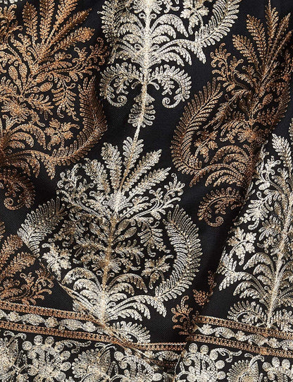 Pashtush India 70x200 Pashtush Womens Fine Wool, Silky Nalki Embroidery Needlework Stole, Black