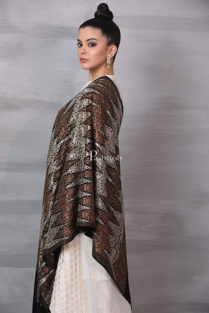 Pashtush India 70x200 Pashtush Womens Fine Wool, Silky Nalki Embroidery Needlework Stole, Black