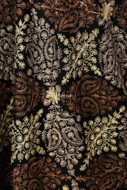 Pashtush India 70x200 Pashtush Womens Fine Wool, Silky Nalki Embroidery Needlework Stole, Black
