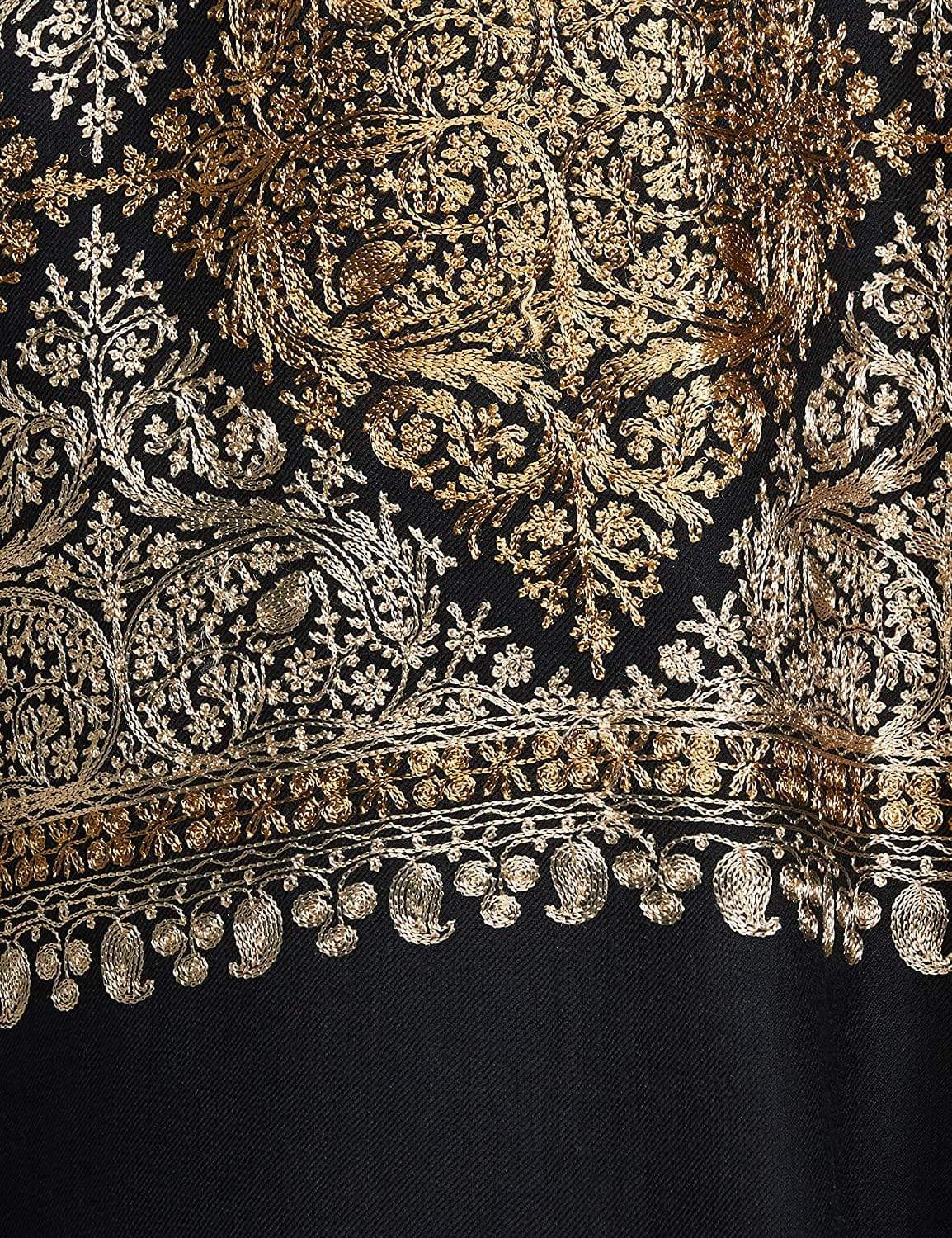 Pashtush India 70x200 Pashtush Womens Fine Wool, Silky Nalki Embroidery Needlework Stole, Black