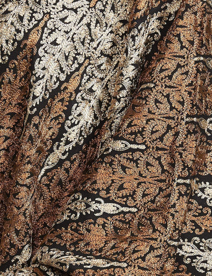 Pashtush India 70x200 Pashtush Womens Fine Wool, Silky Nalki Embroidery Needlework Stole, Black