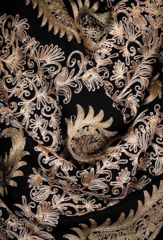 Pashtush India 70x200 Pashtush Womens Fine Wool, Silky Nalki Embroidery Needlework Stole, Black