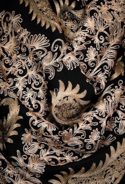 Pashtush India 70x200 Pashtush Womens Fine Wool, Silky Nalki Embroidery Needlework Stole, Black