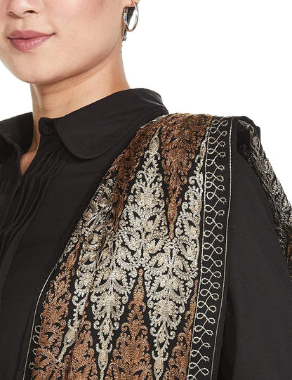 Pashtush India 70x200 Pashtush Womens Fine Wool, Silky Nalki Embroidery Needlework Stole, Black