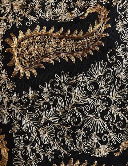 Pashtush India 70x200 Pashtush Womens Fine Wool, Silky Nalki Embroidery Needlework Stole, Black