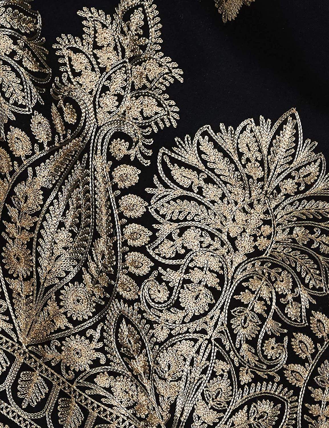 Pashtush India 70x200 Pashtush Womens Fine Wool, Silky Nalki Embroidery Needlework Stole, Black