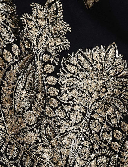 Pashtush India 70x200 Pashtush Womens Fine Wool, Silky Nalki Embroidery Needlework Stole, Black