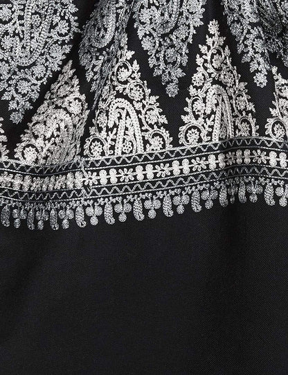 Pashtush India Womens Stoles and Scarves Scarf Pashtush Womens Fine Wool, Silky Nalki Embroidery Needlework Stole, Black