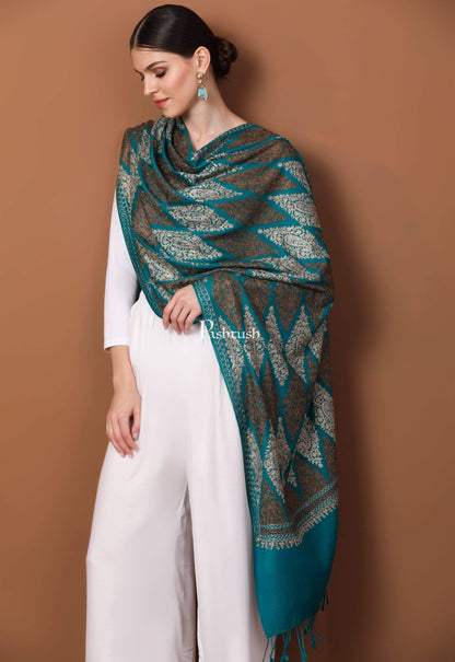 Pashtush Store Stole Pashtush Womens Fine Wool, Silky Nalki Embroidery Needlework Stole, Cobalt Blue
