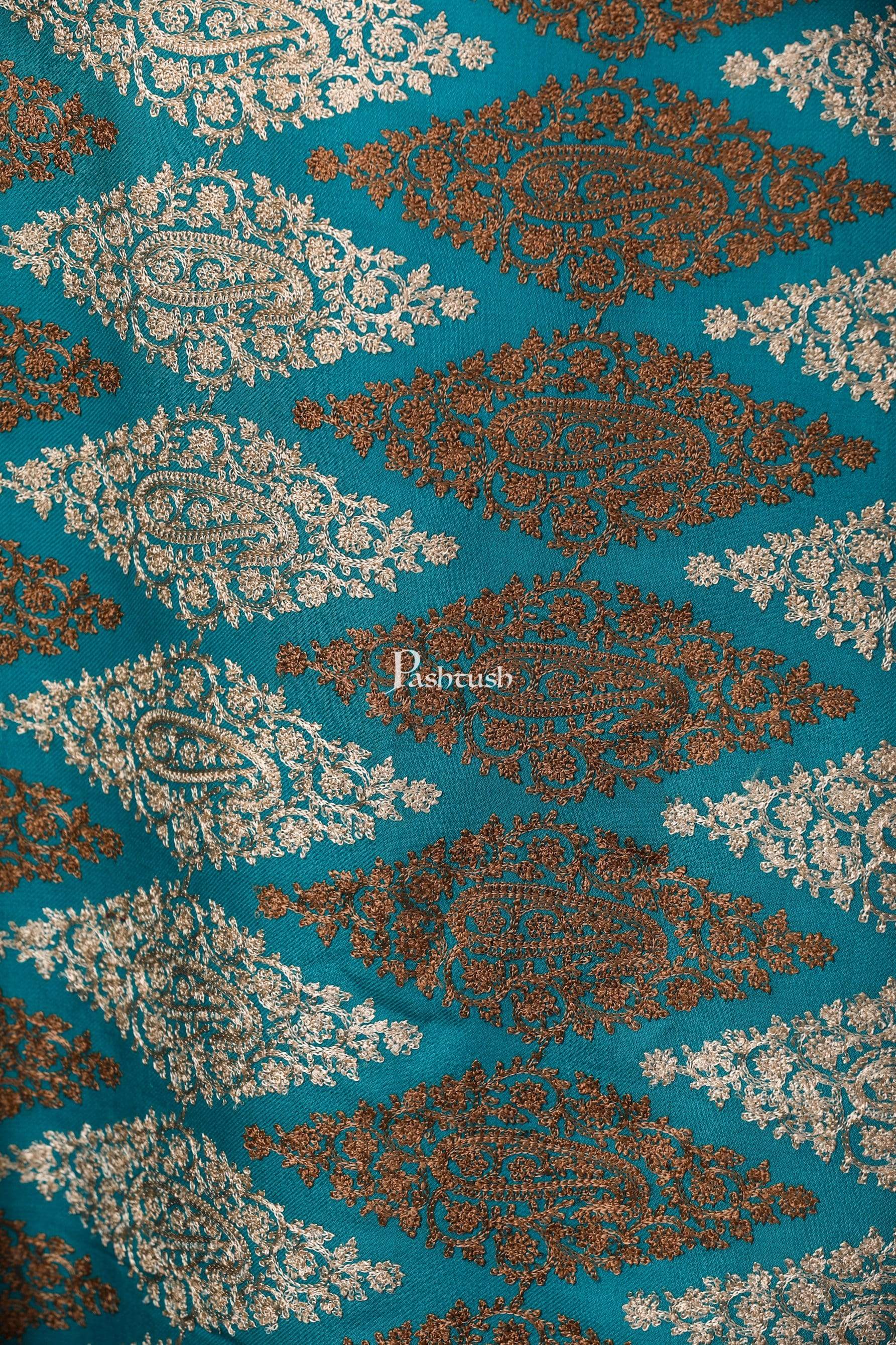 Pashtush Store Stole Pashtush Womens Fine Wool, Silky Nalki Embroidery Needlework Stole, Cobalt Blue