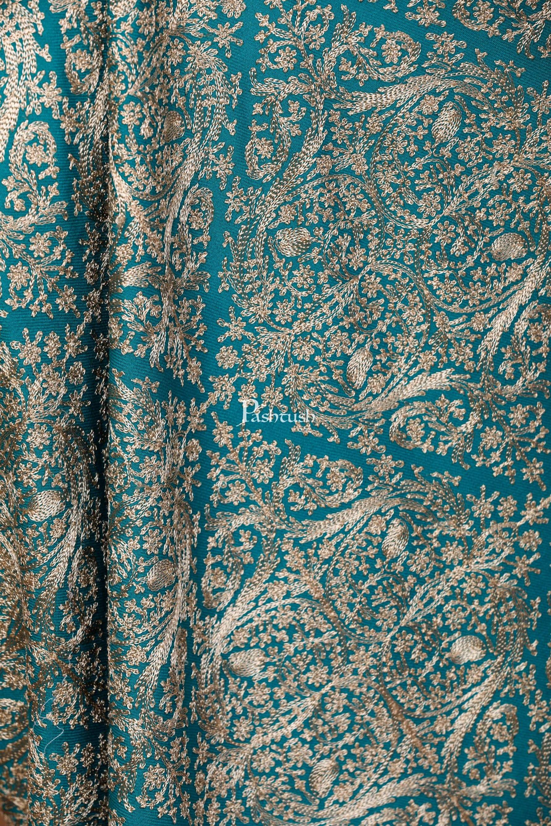 Pashtush Store Stole Pashtush Womens Fine Wool, Silky Nalki Embroidery Needlework Stole, Cobalt Blue