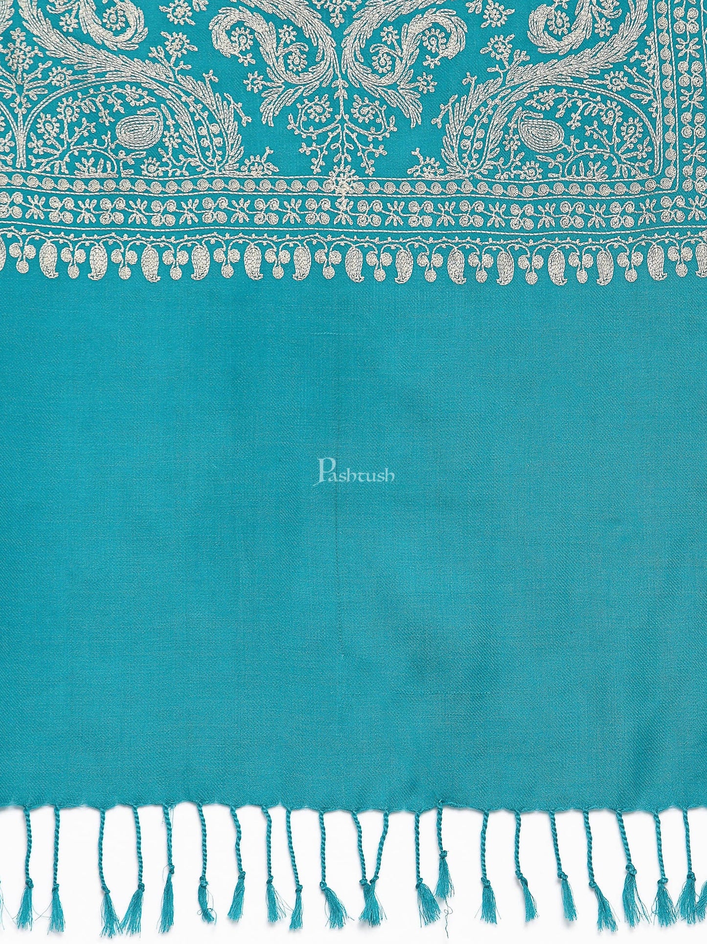Pashtush India Womens Stoles and Scarves Scarf Pashtush Womens Fine Wool, Silky Nalki Embroidery Needlework Stole, Cobalt Blue