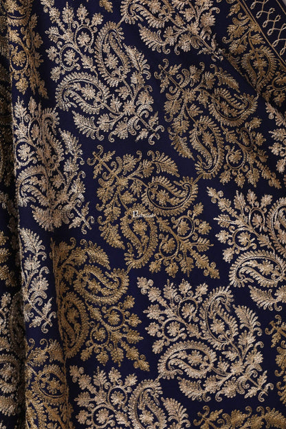 Pashtush Store Stole Pashtush Womens Fine Wool, Silky Nalki Embroidery Needlework Stole, Navy Blue