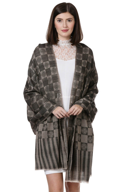 Pashtush India Womens Stoles and Scarves Scarf Pashtush Womens Fine Wool, Soft And Warm, Check Stole, Black