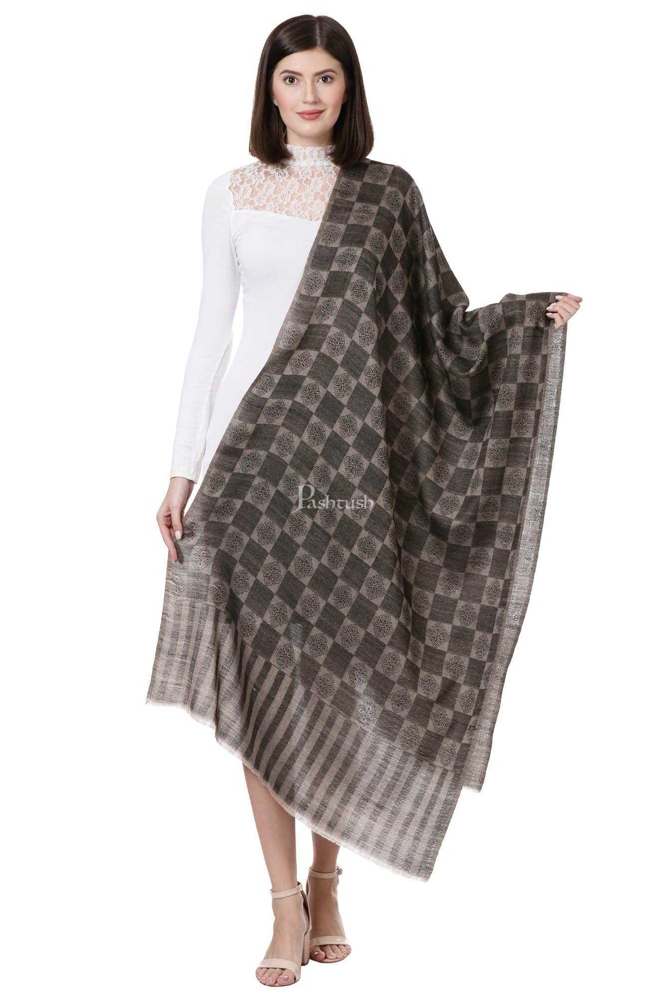 Pashtush India Womens Stoles and Scarves Scarf Pashtush Womens Fine Wool, Soft And Warm, Check Stole, Black