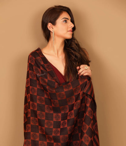 Pashtush India 70x200 Pashtush Womens Fine Wool, Soft and Warm, Checkered stole, Amber Black