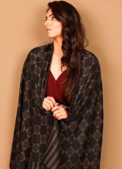 Pashtush Store Stole Pashtush Womens Fine Wool, Soft and Warm, Checkered stole, Espresso Black