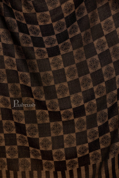 Pashtush Store Stole Pashtush Womens Fine Wool, Soft and Warm, Checkered stole, Espresso Black