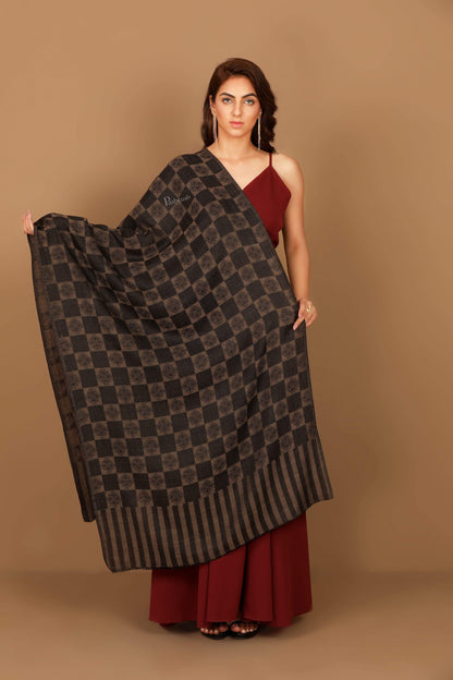 Pashtush Store Stole Pashtush Womens Fine Wool, Soft and Warm, Checkered stole, Espresso Black