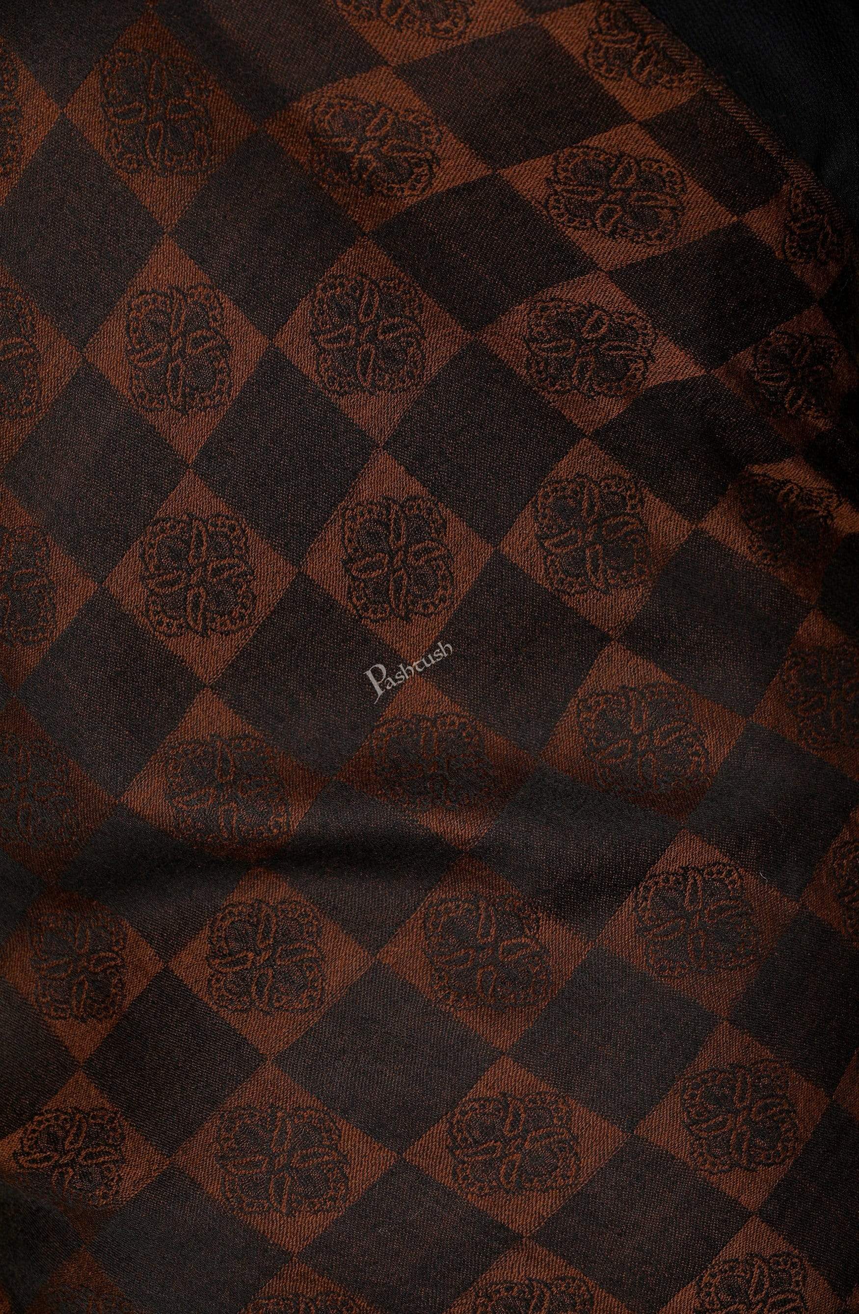 Pashtush Store Stole Pashtush Womens Fine Wool, Soft and Warm, Checkered stole, Espresso Brown