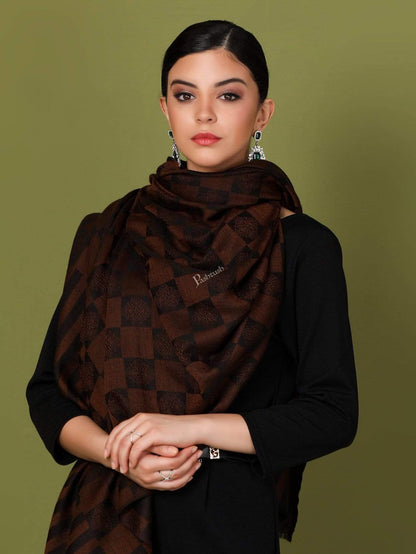 Pashtush Store Stole Pashtush Womens Fine Wool, Soft and Warm, Checkered stole, Espresso Brown