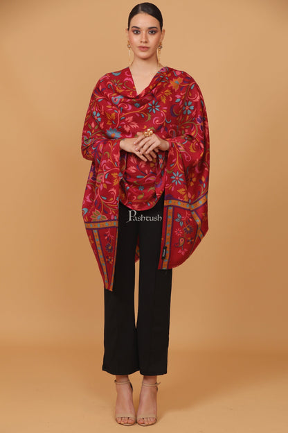 Pashtush India Womens Stoles and Scarves Scarf Pashtush womens Fine Wool stole, 100% hand printed jaal floral design, Maroon