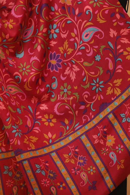 Pashtush India Womens Stoles and Scarves Scarf Pashtush womens Fine Wool stole, 100% hand printed jaal floral design, Maroon