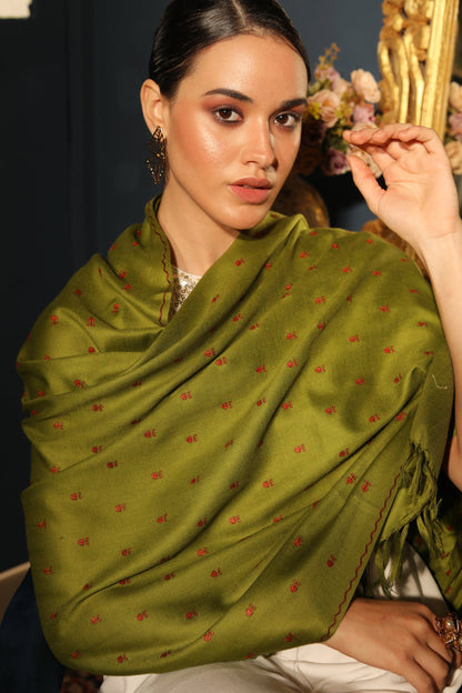 Pashtush India Womens Stoles and Scarves Scarf Pashtush womens Fine Wool stole, booti design, Emerald Green