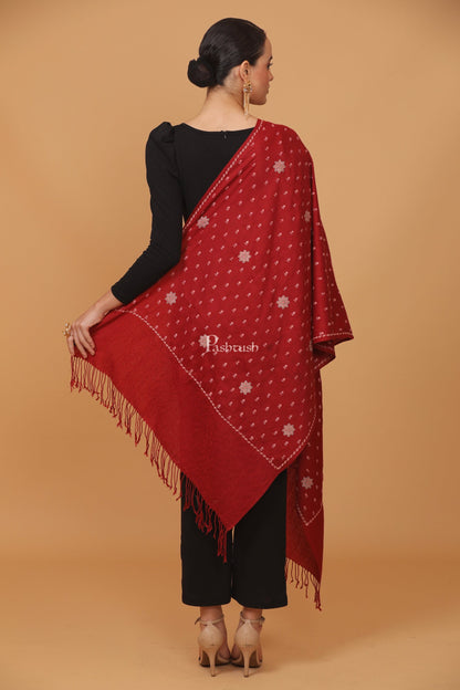 Pashtush India Womens Stoles and Scarves Scarf Pashtush womens Fine Wool stole, booti design, Maroon