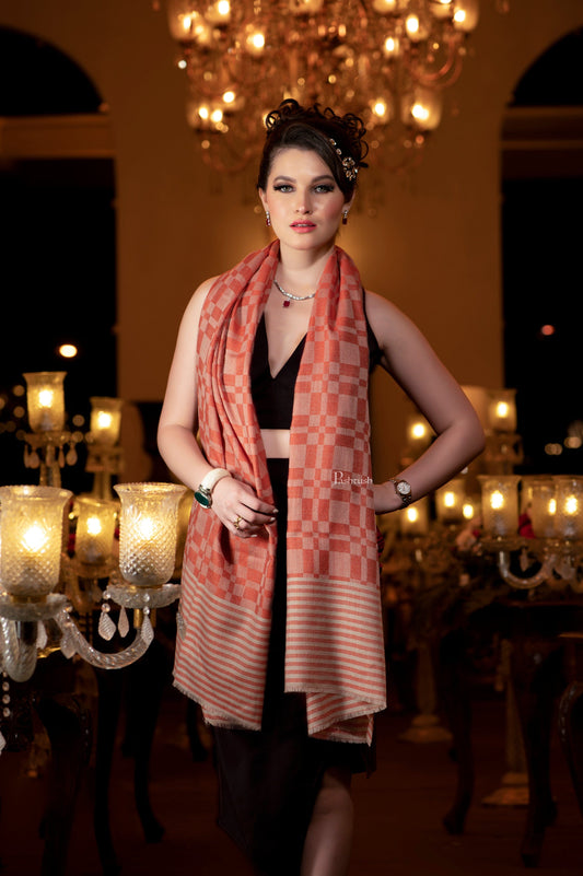 Pashtush India Womens Stoles and Scarves Scarf Pashtush womens Fine Wool Stole, Checkered design, Amber
