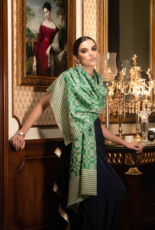 Pashtush India Womens Stoles and Scarves Scarf Pashtush womens Fine Wool Stole, Checkered design, Green