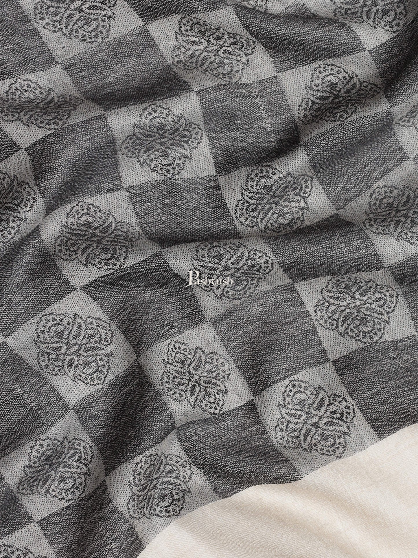 Pashtush India Womens Stoles and Scarves Scarf Pashtush Womens Fine Wool Stole, Checkered Weave, Soft and Warm, Black