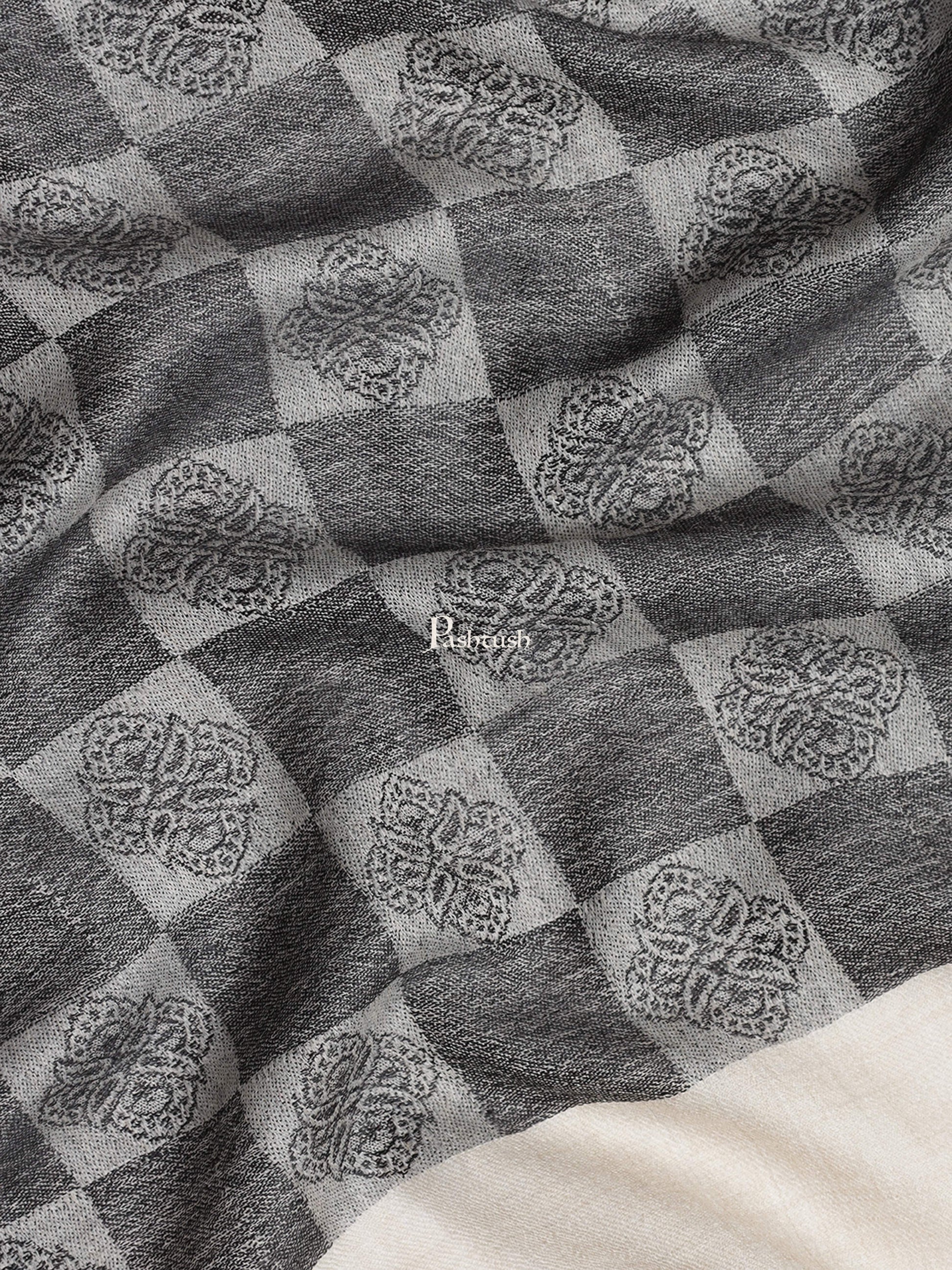 Pashtush India Womens Stoles and Scarves Scarf Pashtush Womens Fine Wool Stole, Checkered Weave, Soft and Warm, Black