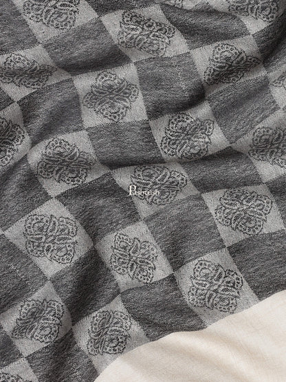 Pashtush India Womens Stoles and Scarves Scarf Pashtush Womens Fine Wool Stole, Checkered Weave, Soft and Warm, Black