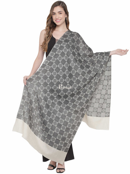 Pashtush India Womens Stoles and Scarves Scarf Pashtush Womens Fine Wool Stole, Checkered Weave, Soft and Warm, Black