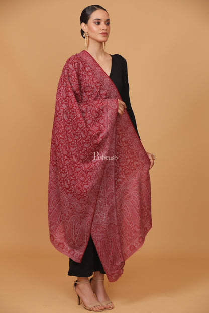 Pashtush India Womens Stoles and Scarves Scarf Pashtush womens Fine Wool stole, ethnic weave design, Maroon