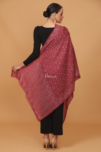 Pashtush India Womens Stoles and Scarves Scarf Pashtush womens Fine Wool stole, ethnic weave design, Maroon
