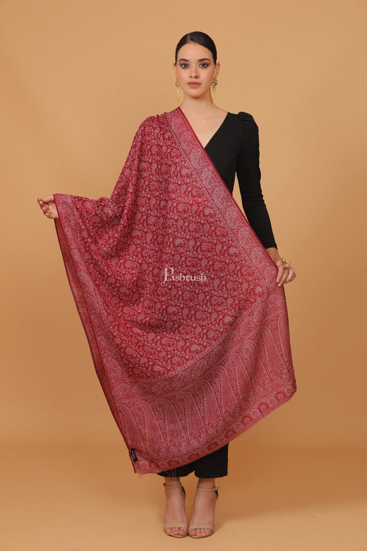 Pashtush India Womens Stoles and Scarves Scarf Pashtush womens Fine Wool stole, ethnic weave design, Maroon