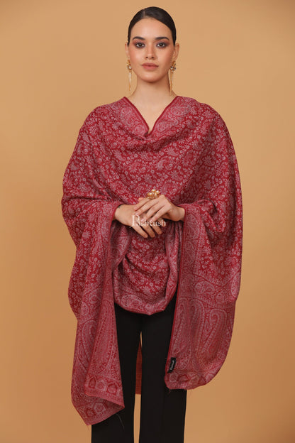 Pashtush India Womens Stoles and Scarves Scarf Pashtush womens Fine Wool stole, ethnic weave design, Maroon