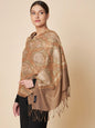 Pashtush India Womens Stoles and Scarves Scarf Pashtush Womens Fine Wool Stole, Fine Two Tone Nalki Embroidery Design, Taupe