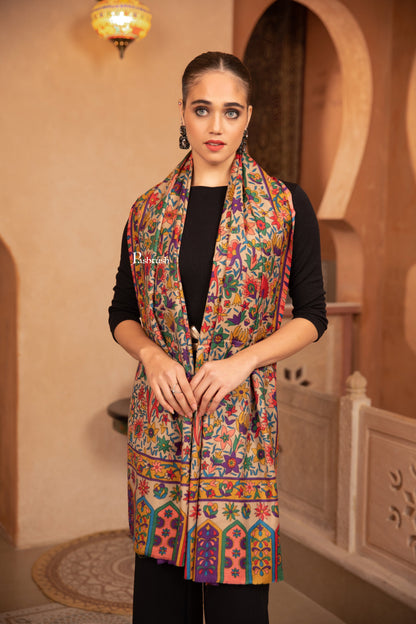 Pashtush India Womens Stoles and Scarves Scarf Pashtush Womens Fine Wool Stole, Floral Hand Print Design, Multicolour