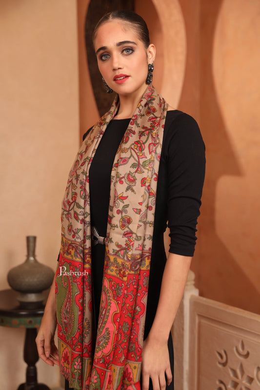 Pashtush India Womens Stoles and Scarves Scarf Pashtush Womens Fine Wool Stole, Floral Hand Print Design, Multicolour