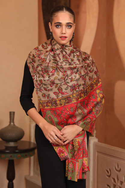 Pashtush India Womens Stoles and Scarves Scarf Pashtush Womens Fine Wool Stole, Floral Hand Print Design, Multicolour