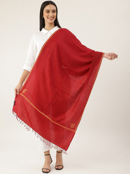 Pashtush India Womens Stoles and Scarves Scarf Pashtush womens Fine Wool Stole, kingri design, Maroon