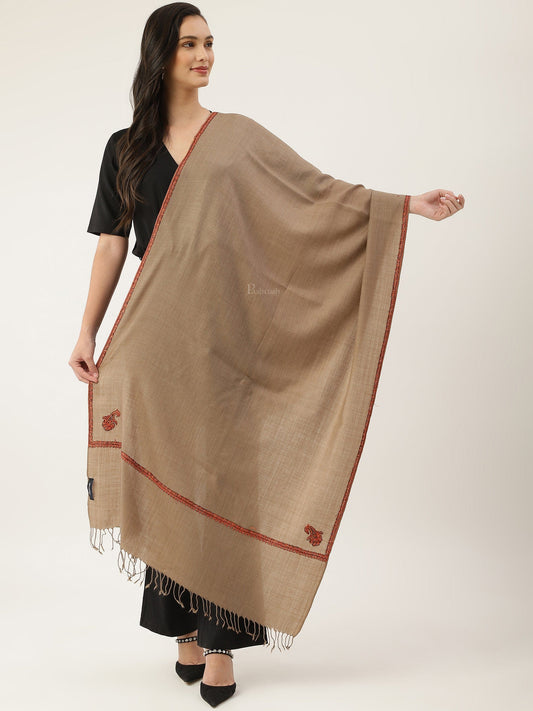 Pashtush India Womens Stoles and Scarves Scarf Pashtush womens Fine Wool Stole, Kingri design, Taupe