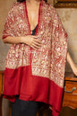 Pashtush India Womens Stoles and Scarves Scarf Pashtush Womens Fine Wool Stole, Nalki Embroidery  Design, Red
