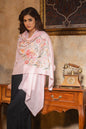 Pashtush India Womens Stoles and Scarves Scarf Pashtush Womens Fine Wool Stole, Nalki Embroidery  Design, Soft Pink