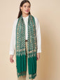 Pashtush India Womens Stoles and Scarves Scarf Pashtush Womens Fine Wool Stole, Nalki Embroidery With Paisleys Design, Bottle Green